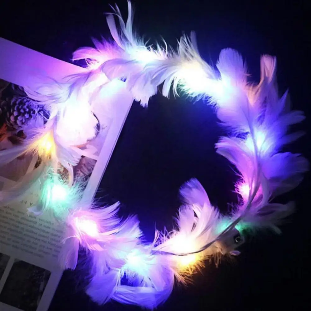 Feather Crown Feather Wreath Headband Glow Headband Women Headdress Girl Wedding Christmas Hair LED Wreath Party Dancing Garland