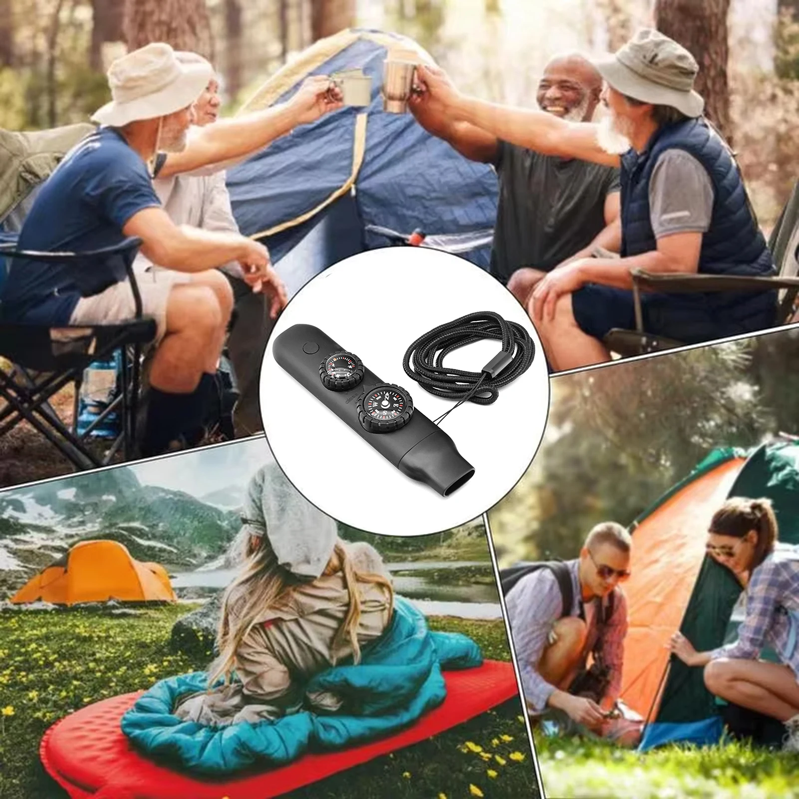 7-in-1 Survival Whistle with LED Light Compasses Thermometer for Outdoor Emergency Hiking Camping Fishing Multi Tool Safety Gear - view 5