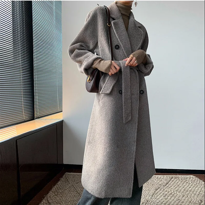 2024 new winter Suli camel wool coat women's medium and long double-sided thickened warm wool coat wholesale