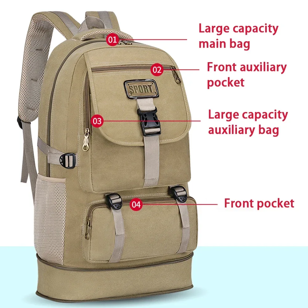 SYZM 65L Sport Canvas Backpack Men\'s Expandable Large Capacity Hiking Bag Outdoor Fishing Climbing  Camping Backpack Travel Bag