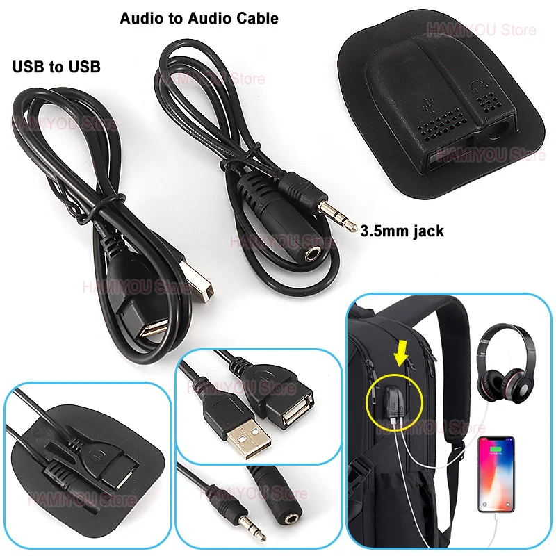 Przedłużacz USB, żeński USB, przedłużacz 3.5 audio męski, dla XIAOMI iphone Samsung, zmodyfikuj zewnętrzne okablowanie plecaka