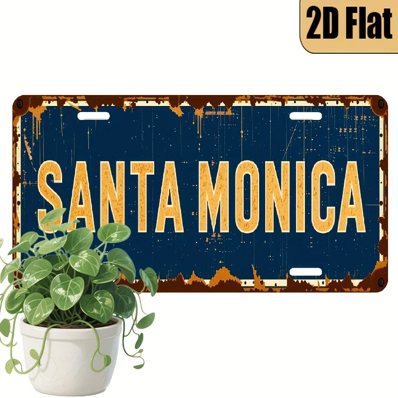 1pc Vintage California-Themed Santa Monica License Plate - for Home, Wall, Car Dashboard & Decor - Durable Aluminum Replica Gift view 2