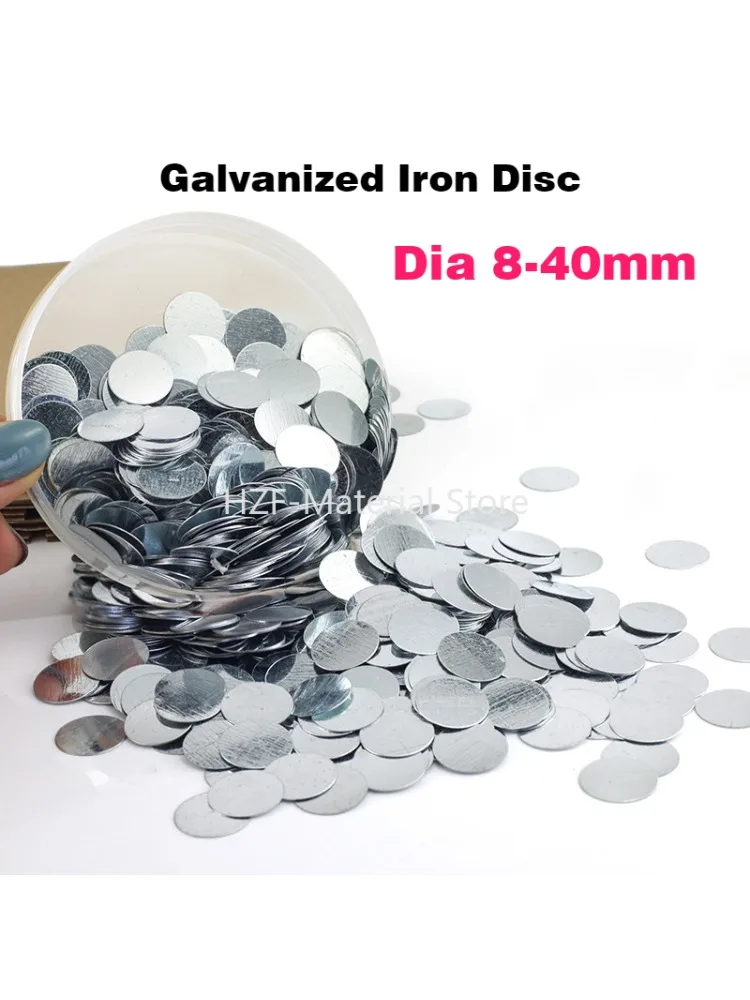 100 pièces disque de fer galvanisé Dia 8-40mm feuille de fer ronde Ultra-mince Patch magnétique feuille rectangulaire Non magnétique matériel de bricolage