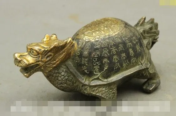 

Chinese FengShui Bronze Gilt Longevity Shou Dragon Turtle Statue