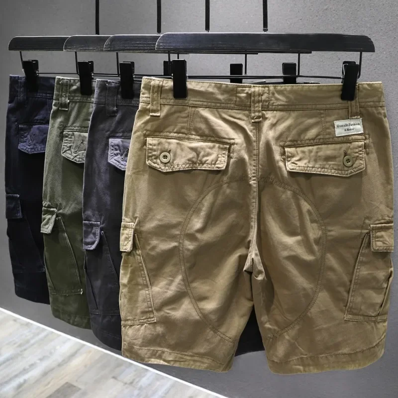 Pantaloncini Cargo Casual moda Multi-tasca pantaloni da uomo a un quarto pantaloni larghi medi tendenza giapponese Vintage da uomo