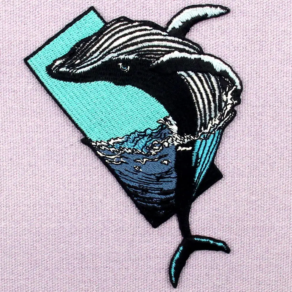 Patches Embroidered Patch Down Jacket Hampback Whale Jump from Sea Ceo-Friendly Handmade 3D Patches Denim Skirt Patch
