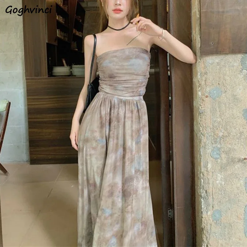 

Women Sets Summer Tie Dye Camis Skirts Vintage Hotsweet Sleeveless Chic Printed Strapless Trendy Casual High Waist Skirt Ulzzang