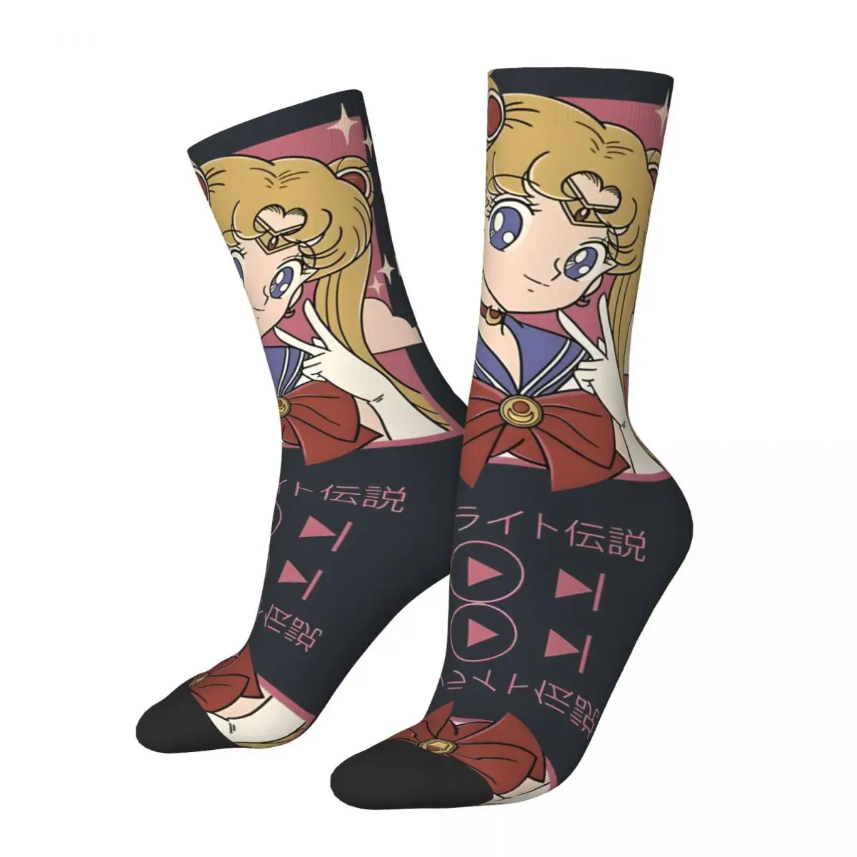 Crazy Anime Manga Pink Cute Kawaii Cartoon Sock for Men Harajuku S-Sailor Moon Quality Pattern Boys Crew Sock Novelty Gift