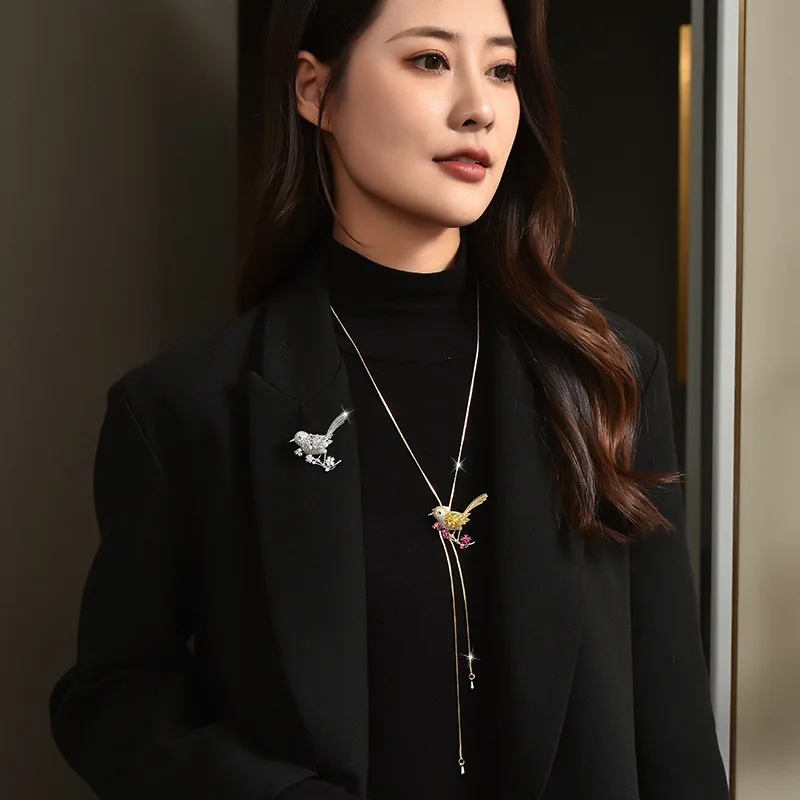 قلادة طويلة جديدة تمامًا، زهرة الطيور، سترة متعددة الاستخدامات، قلادة، للنساء، بروش أنيق وفريد من نوعه