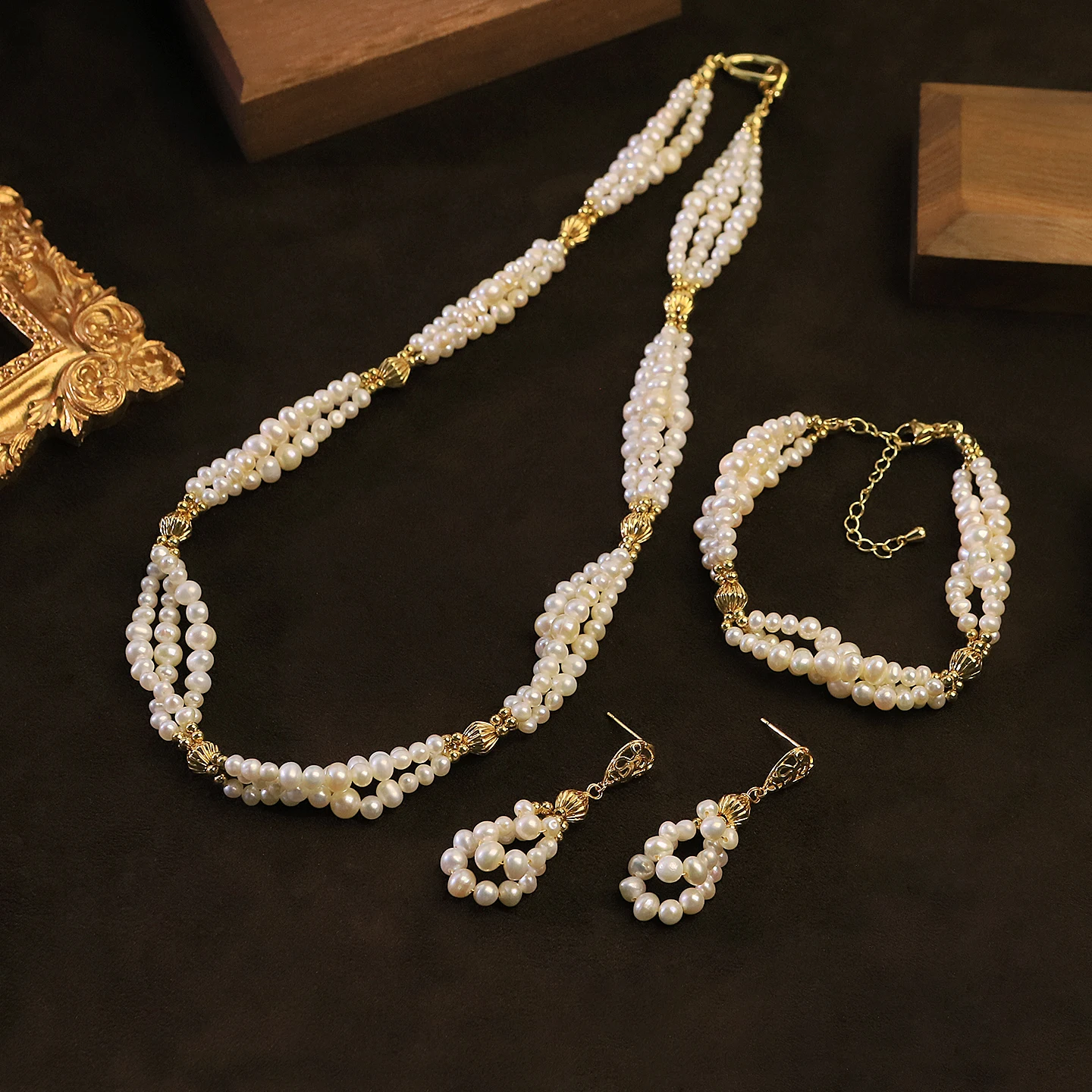 Genuine Freshwater Pearl Turquoise Agate Jewelry Set for Women Daily Wear Banquet Bohemian Pearl Jewelry Set Fashion Jewelry