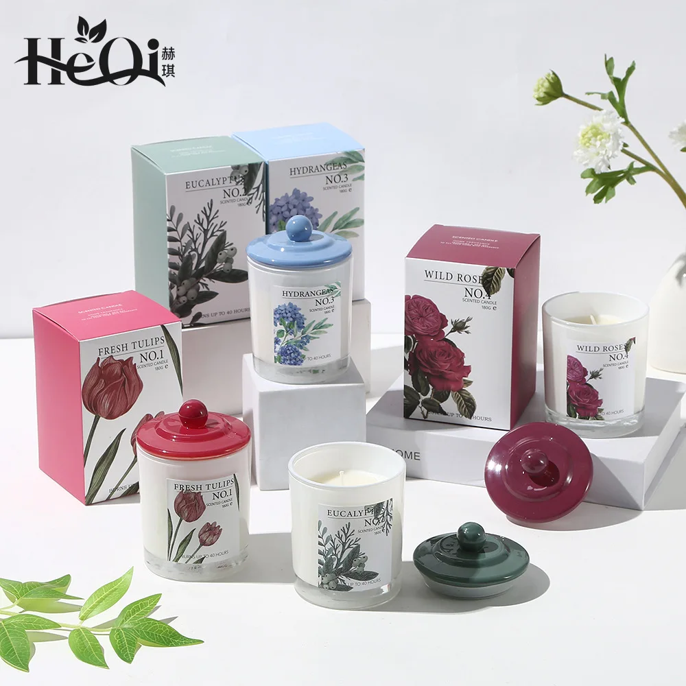 Vintage floral scented candle multi-scented ceramic top cover glass soybean wax indoor loose fragrance