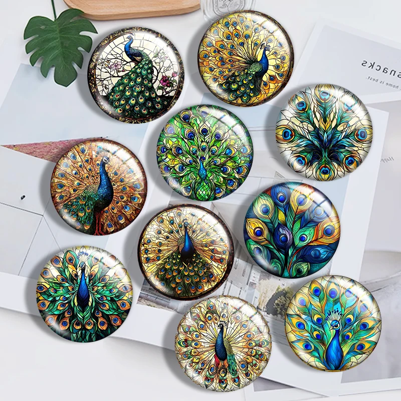 

Watercolor peacock image mix 12mm/18mm/20mm/25mm Round photo glass cabochon demo flat back Making findings