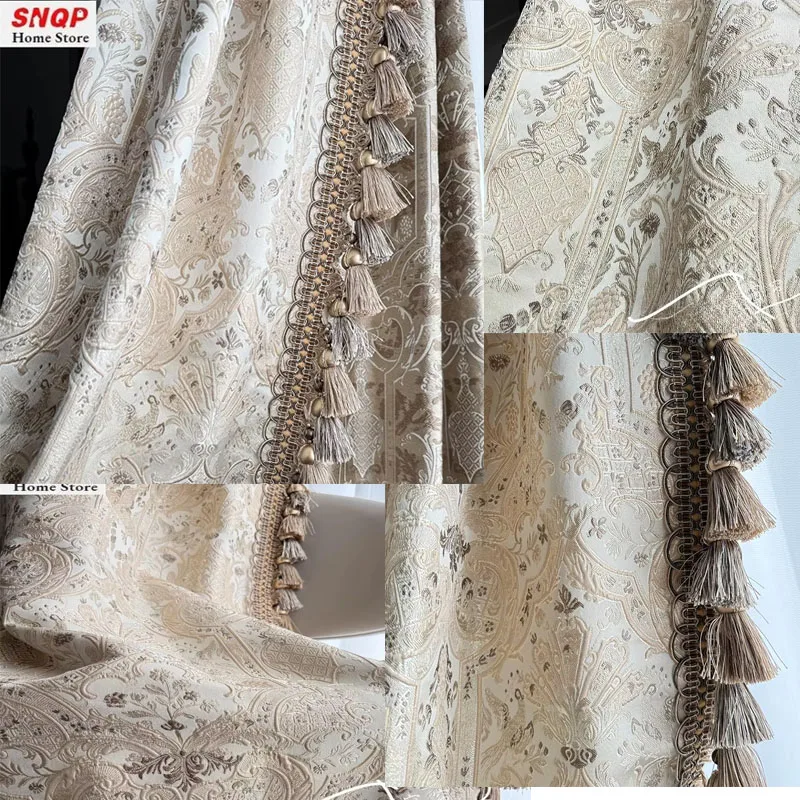 

French Style Elegant Gold Silk Jacquard Relief Blackout European Villa Custom Size Curtains for Living Dining Room Bedroom