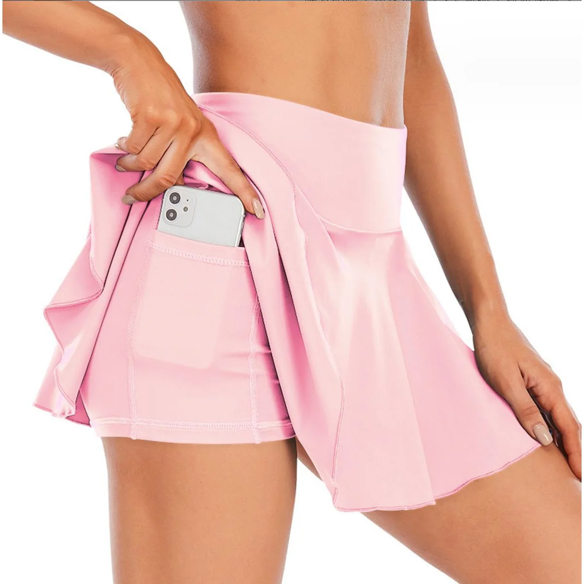 Quick Dry Breathable Outdoor High Waist Pocket Fitness Yoga Half Length Skirt Sport Netball Skirt Pants A-Line  Skirt