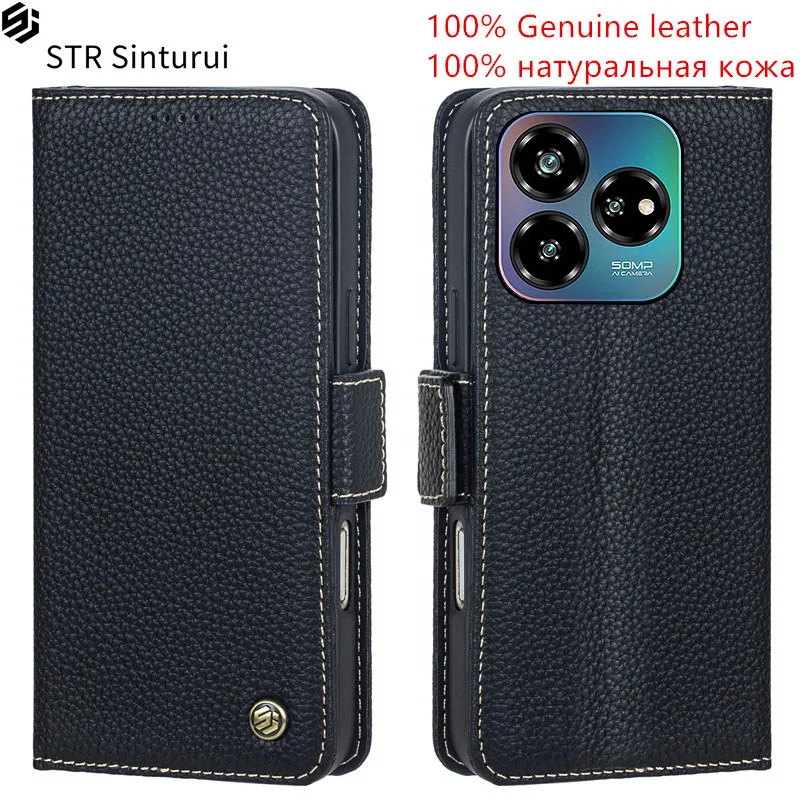 

STR 100% Genuine leather lychee grain card Slot Wallet Cover For ZTE Axon 60 Lite 41 40 30 Ultra Pro Flip shockproof phone Case