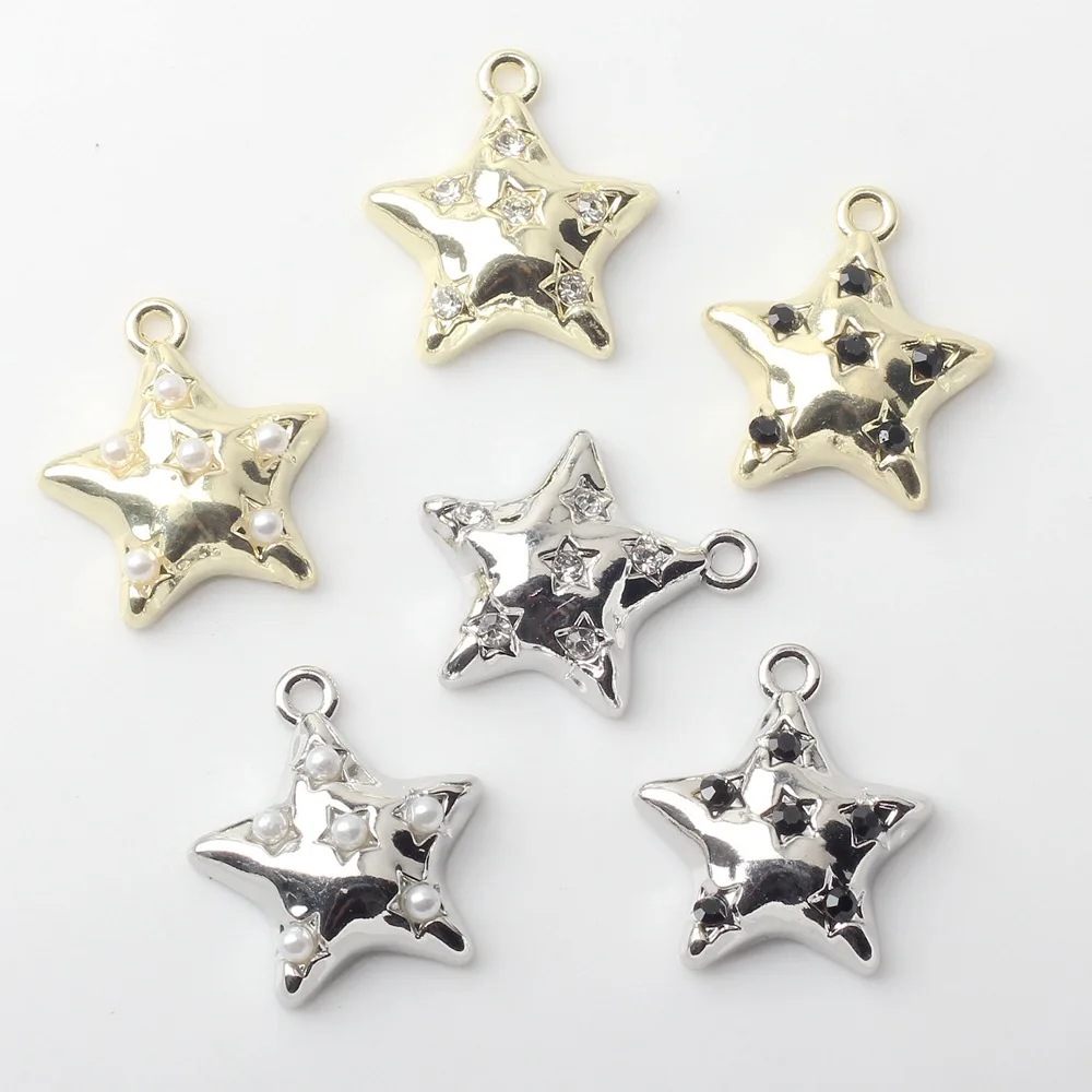 10pcs Alloy Metal Charm Stars Pendant Inlaid Crystal For Handmade DIY Ornaments Earring Necklace Bracelet Accessories Supplies