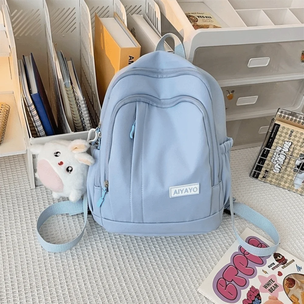 Zaini per ragazze in nylon Multi tasche Borse da scuola per studenti di grande capacità Tinta unita Borse a tracolla per adolescenti in stile giapponese Ragazza