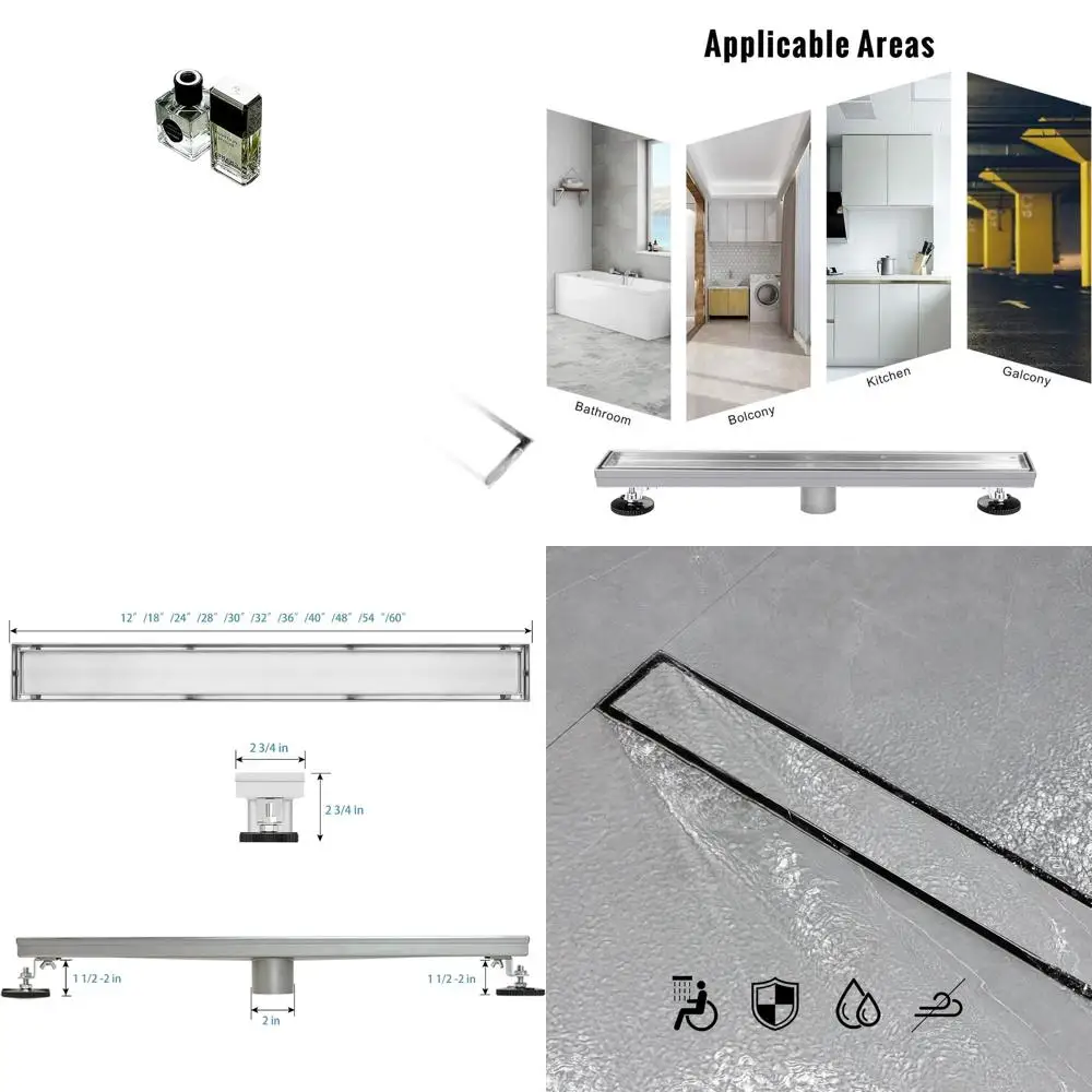 

40 2-in-1 Brushed Stainless Steel Linear Shower Drain with Flat and Tile Insert, Hair Catcher & Adjustable Feet
