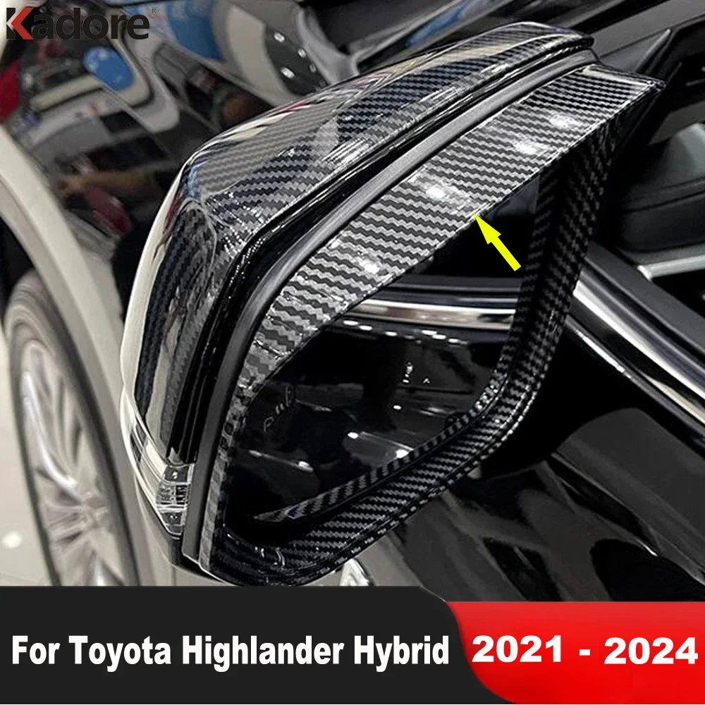 

For Toyota Highlander Hybrid 2021-2023 2024 Carbon Fiber Car Rearview Mirror Eyebrow Cover Trim Sun Rain Visor Guard Accessories