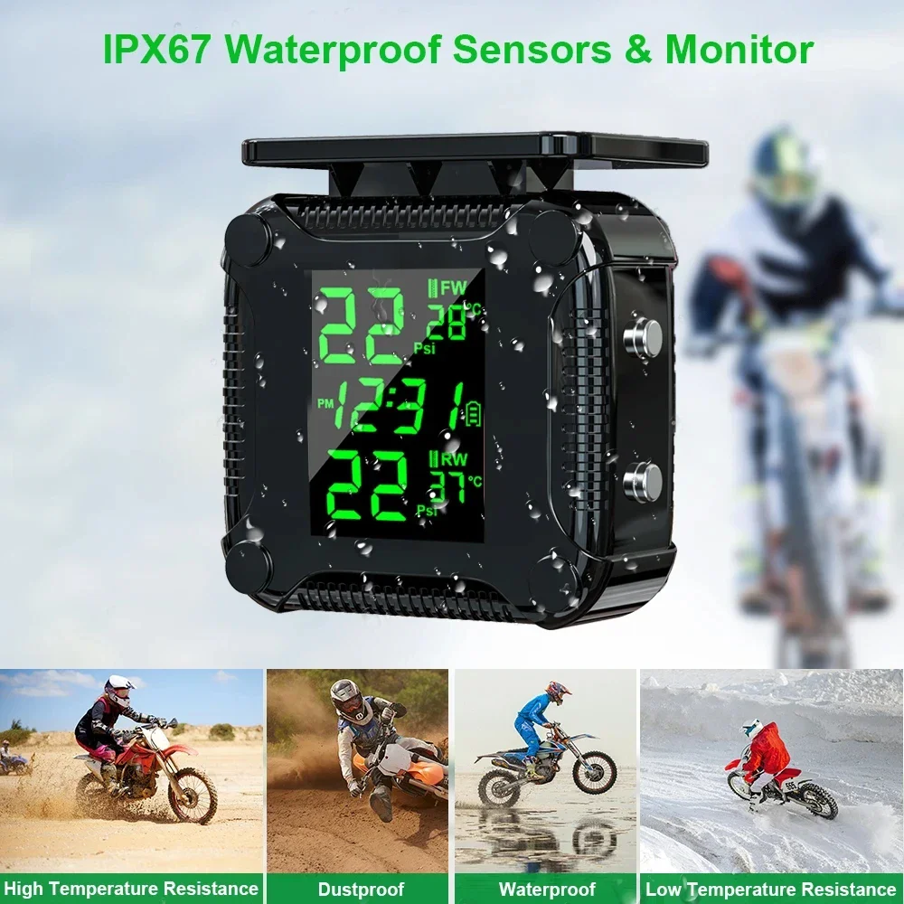 Motorrad TPMS Solar Power Reifendruck Monitor Drahtlose Reifendruck Überwachung System Reifen Temperatur Sensor Alarm System – Detail 5