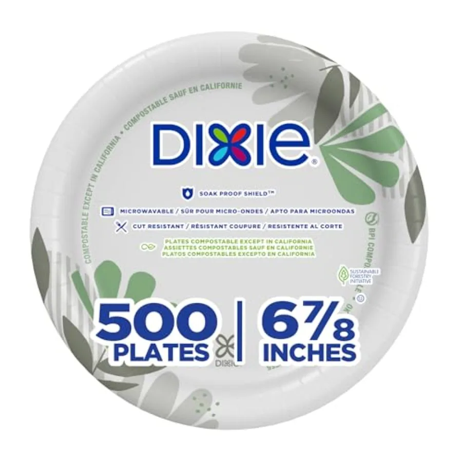 

6.8 Inch Medium-Weight Paper Plates, Pathways Botanical Design, 500 Count (125 Disposable Plates Per Pack, 4 Packs Per Case)