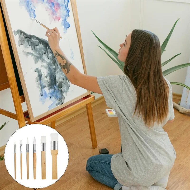 

J1UL1N Art Paint Brushes Set 6Pieces Wooden Paintbrushes For Artists Adults Kids Body Face Painting,Acrylic Painting Watercolor