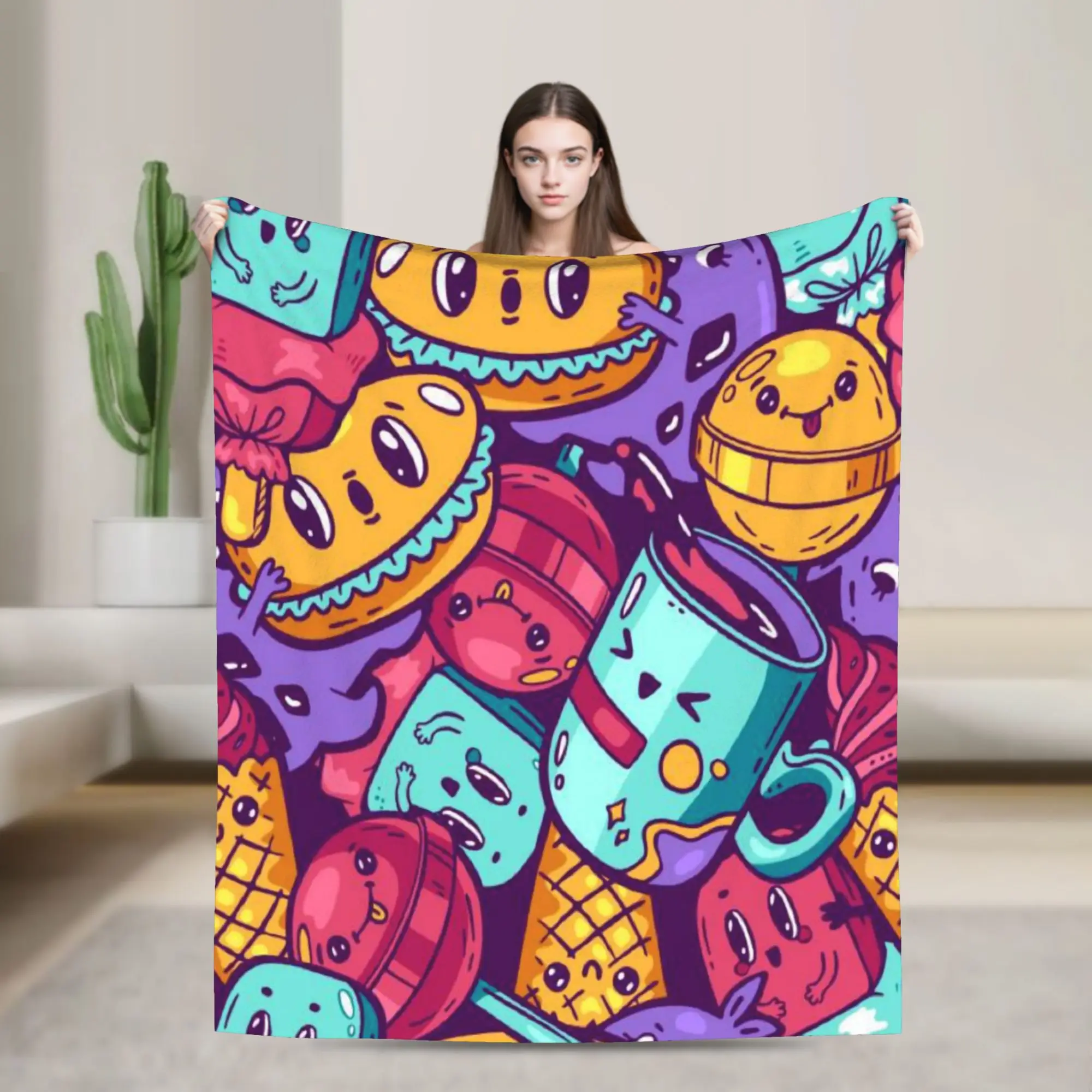 Soft Blanket Child Decorative cute kawaii fast food meal Throw Blanket  Flannel Bedspread For Couch Bed Novelty Sofa Bed Cover