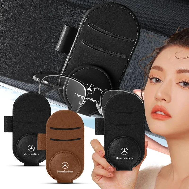 Car Sun Visor Glasses Storage Box Sunglasses Clip Card Ticket Holder For Mercedes Benz B/C/E/S Class A Class C200L GLC GLK CLA