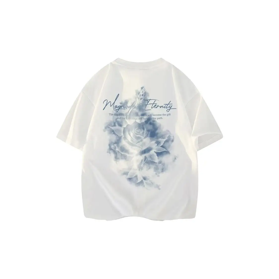 

New Style Versatile Unisex Style American Retro Smoke Rose Letter Printing Short Sleeve T-Shirt Large Size Men's Clothing