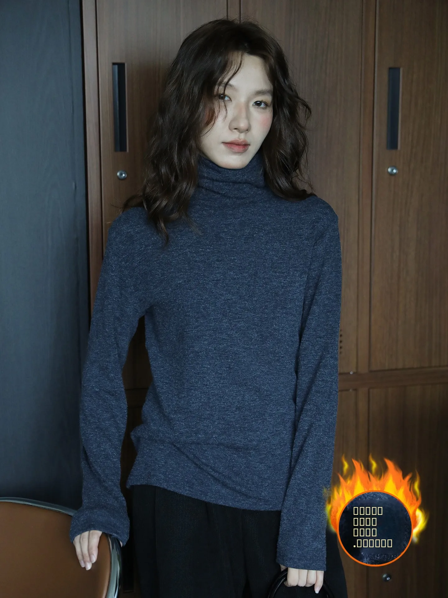 

Autumn Winter Thiened Long Sve T-irt High Collar Fce Lined Loose Fit Slimming Base Layer Top Women's Faion