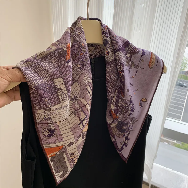 

30% Silk 70% wool Scarf for Women Foulard Square Scarves Neckerchief Shawl Wrap Neck Female Hijab Poncho Bandana High Quality