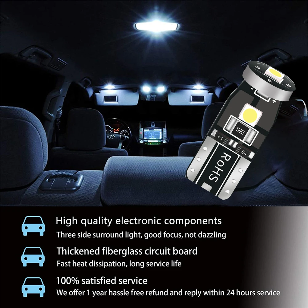 YHKOMS Led Canbus W5W Led Bulbs 168 194 6000K White Signal Lamp Dome Reading License Plate Light Car Interior Lights Auto 12V