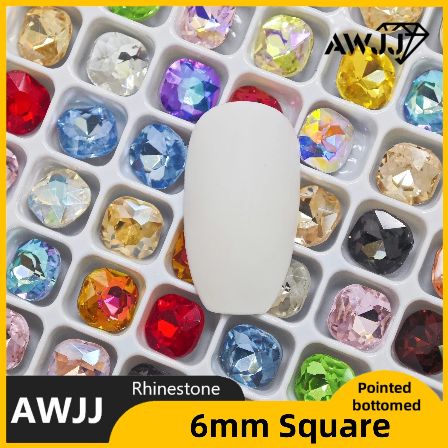 6mm Fat Square Shaped Crystal All Color Pointed bottomed Decoration Gems Used for earrings necklaces Nail Jewelry accessory