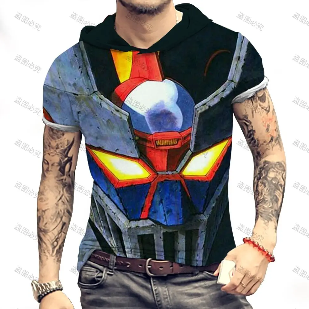 Mazinger Z Men\'s Hooded T-Shirt High Quality T-Shirt Clothing Anime T-shirts Oversized Essentials Short Sleeve Y2k New 3XL 2024