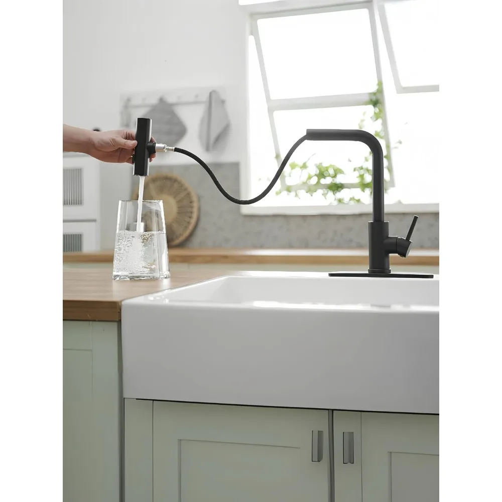 Stainless Steel Pull-Down Spray Kitchen Faucets with Waterfall Spout for Commercial Use