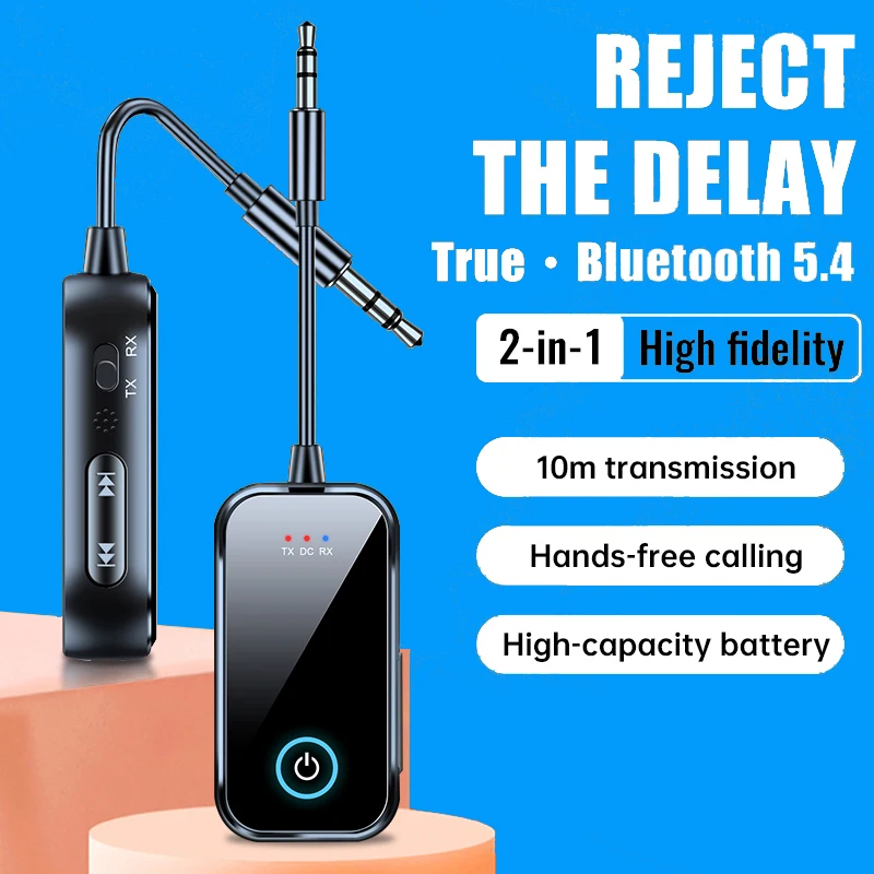 2 IN 1 Bluetooth 5.4 Audio Receiver Transmitter 3.5MM AUX Stereo Music Wireless Adapter With Mic For Headphone Car TV PC