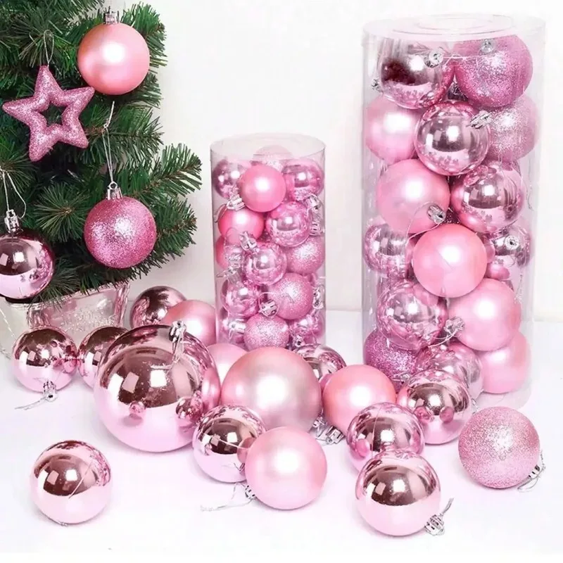 24/72 Uds 4CM MINI adornos de bolas de Navidad árbol de Navidad rojo verde oro rosa bola de Navidad adornos DIY decoración del hogar
