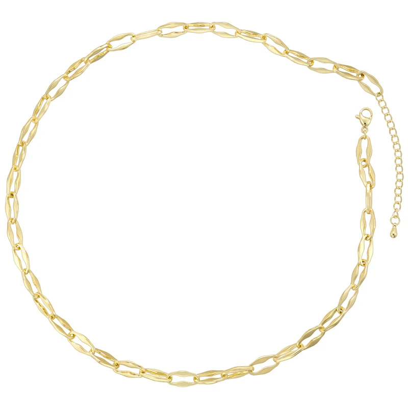ZHUKOU Copper-Plated 18K Gold Oval Lip Chain - Versatile O-Shaped Ripple Collar Necklace Accessory for Jewellery Making:VL729