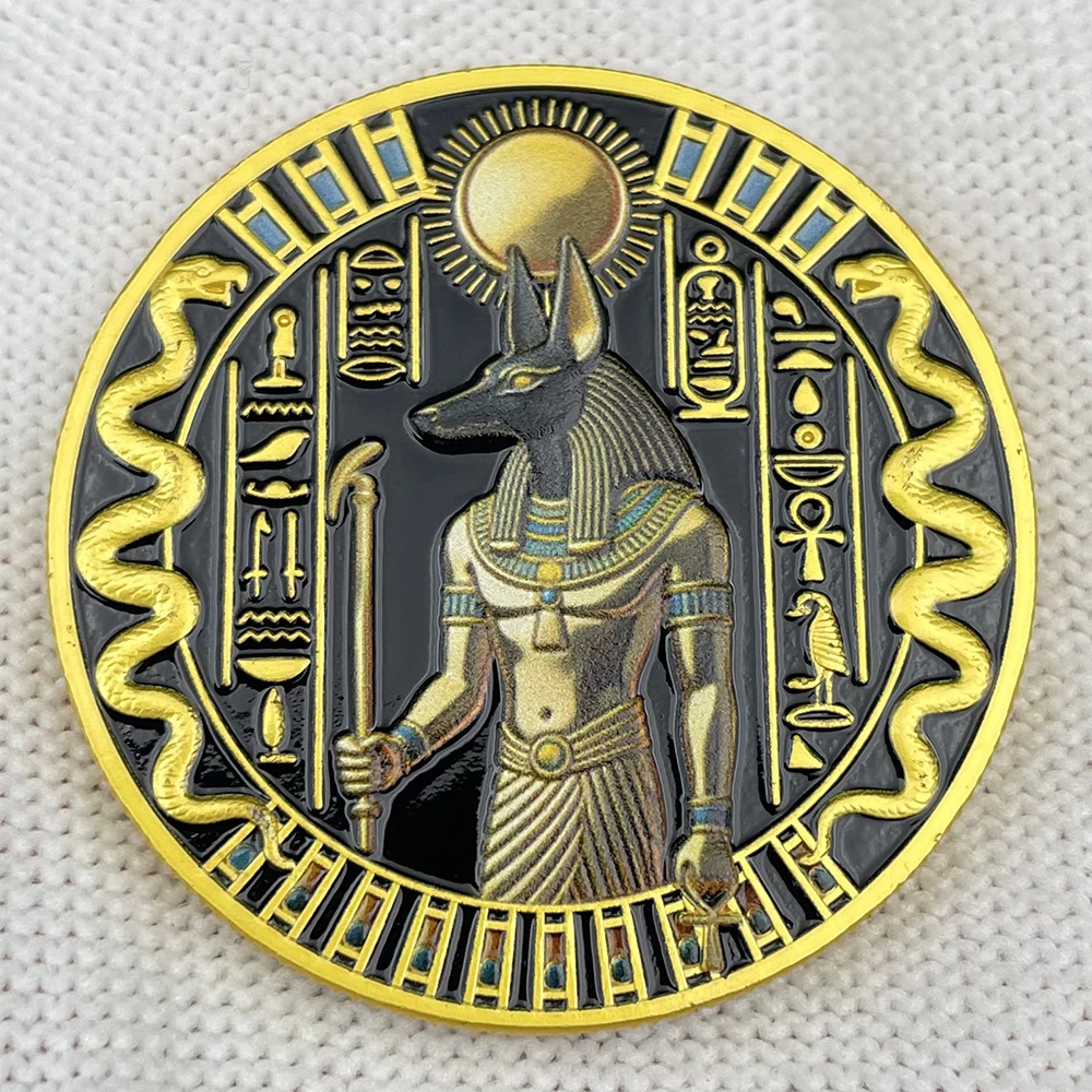 ‌Ancient Egyptian Mythology God Anubis Challenge Coin Sacred Scarab Beetle Commemorative Gold-Plated Coin Collection