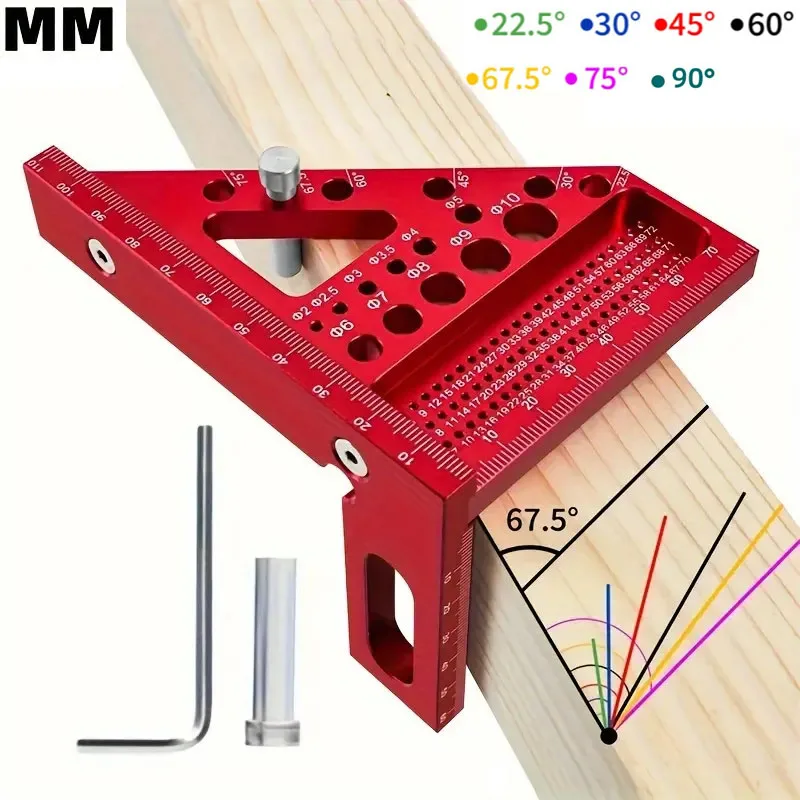 

Aluminum Alloy Woodworking High Precision Right Angle Triangular Ruler Layout & Marking Scale Measuring Tool With Dowel Pins