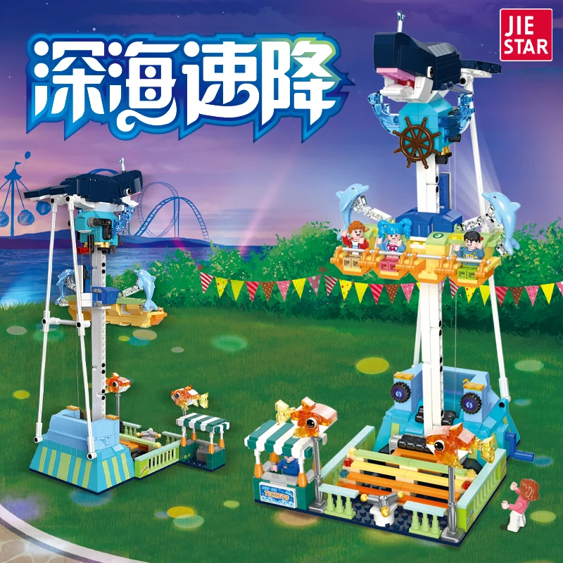 

Marine Whale Jumping Machine Building Block 37403 764Pcs Underwater Amusement Park Themed Decorations Moc Kids Toys Children