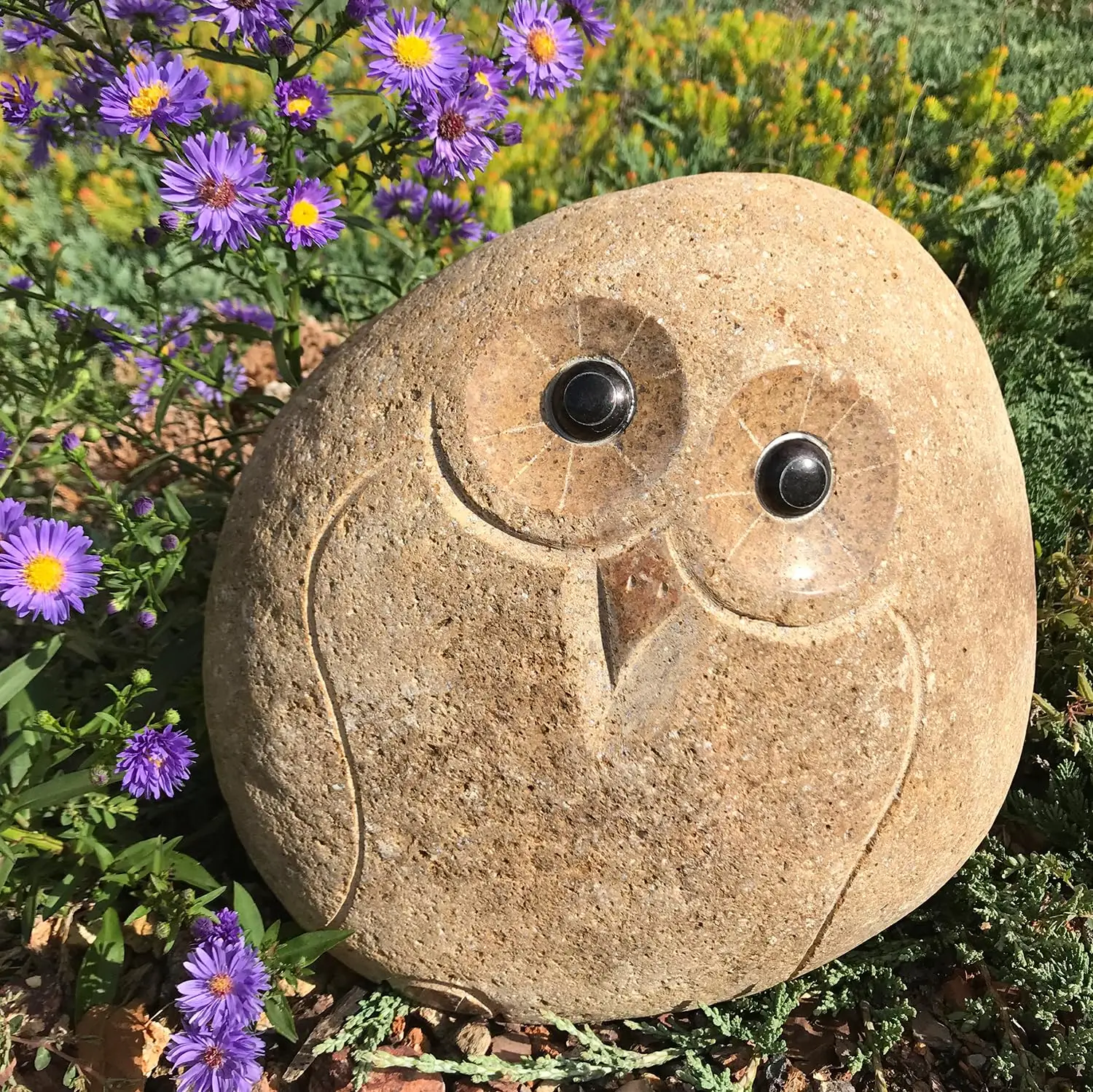 Hand Carved Natural Granite Boulder Owl – 12