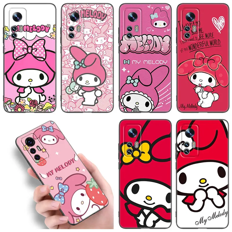 Cute My Melody Phone Case For Xiaomi Mi 9 SE 8 10 10T 11 12 13 Lite 9T 11T 12S 12T 13T Pro 5G 11i 12X Black Silicone Cover