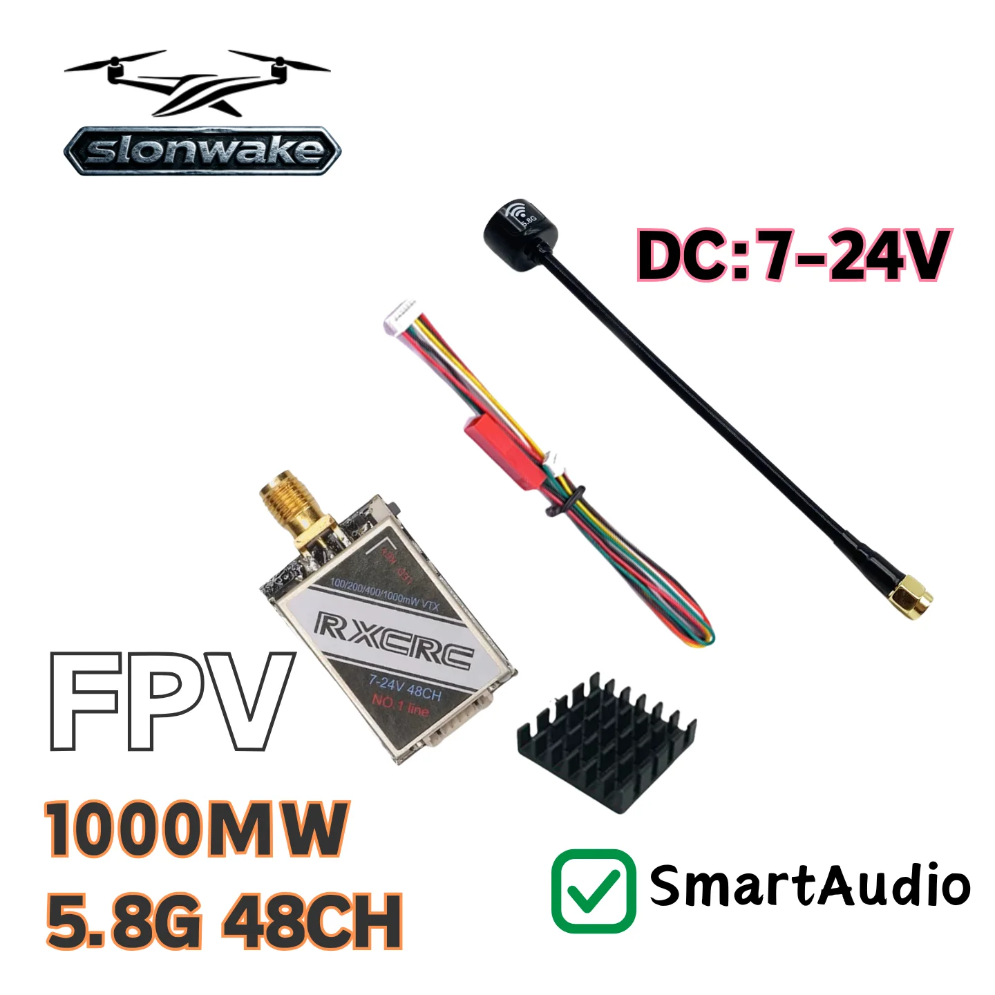 SLONWAKE 5.8GHz 1W FPV VTX Wireless Image Video Transmitter 5.8G 48CH 100/200/400/1000mW RP-SMA For Long Range RC Airplane