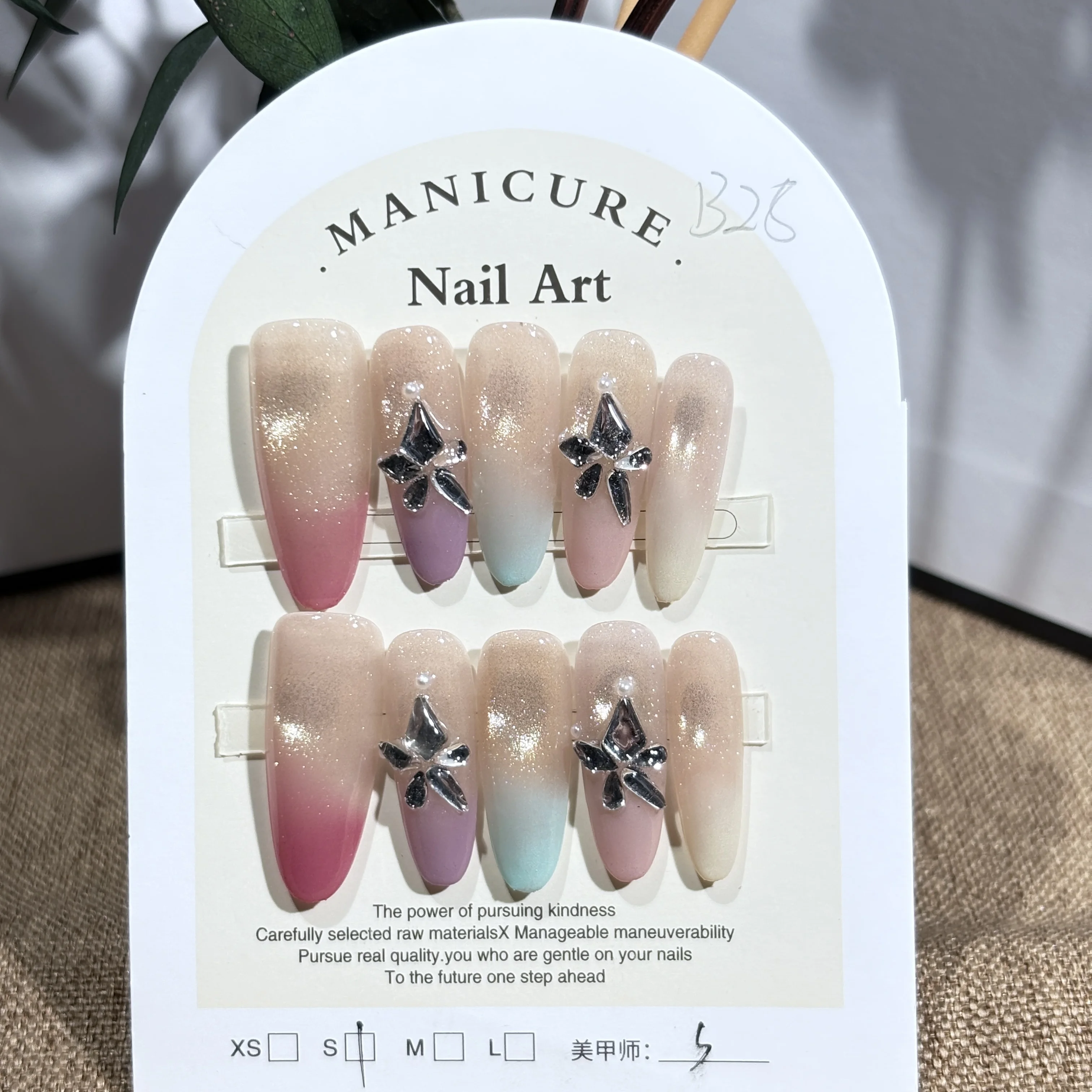 

10Pcs Handmade French Mixed Color Fake Nails 3D Diamonds Press On Nails Wearable Detachable False Nails