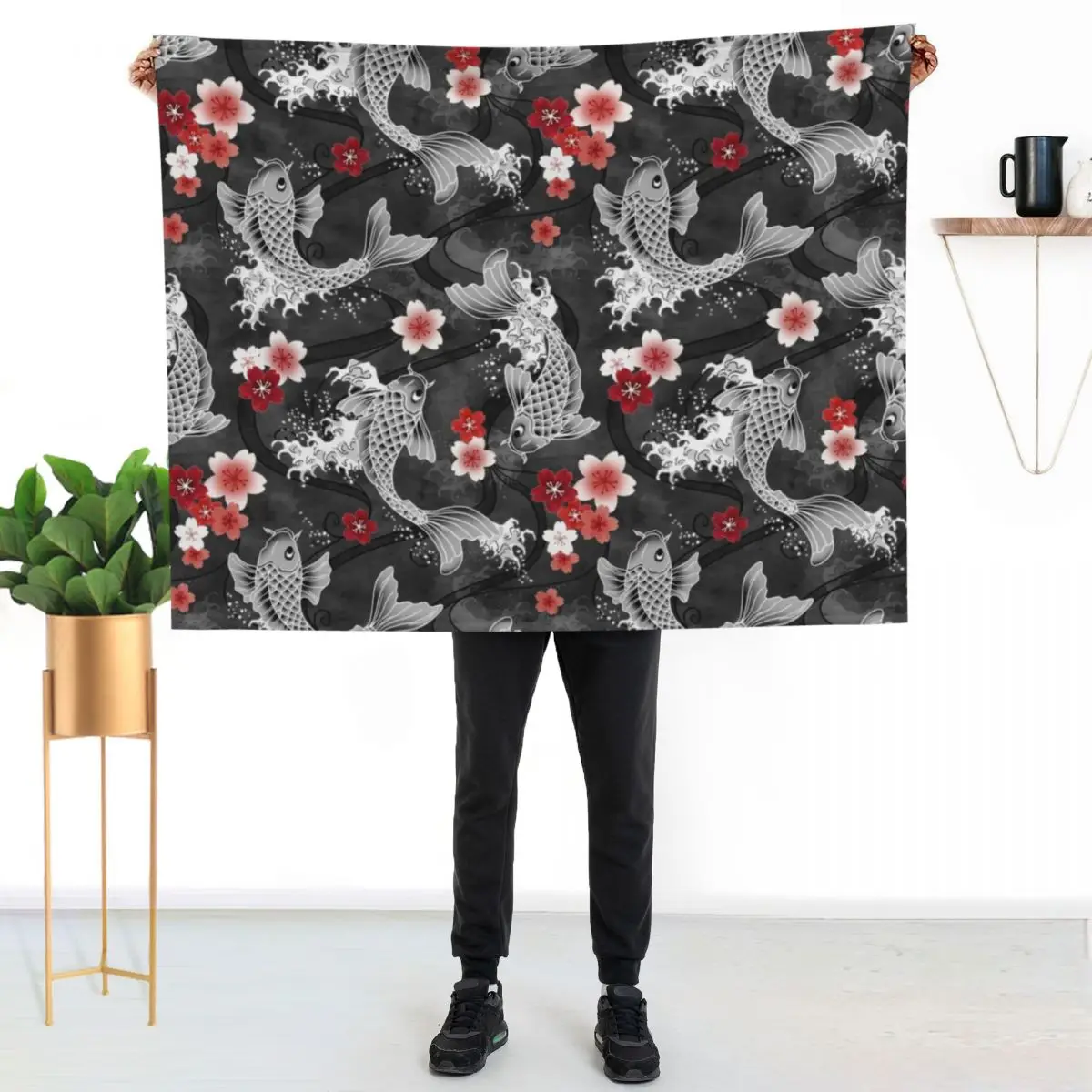 

Koi sakura blossom in black Throw Blanket Soft Warm Blanket Gift for Grandparents