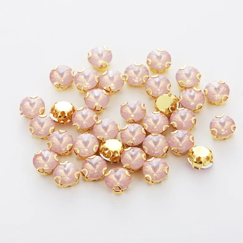 8mm Round Opal Rhinestones Resin Sew On Rhinestones With Holes Gold Claw Settings Flatback Sewing Stone For Garment Accessories
