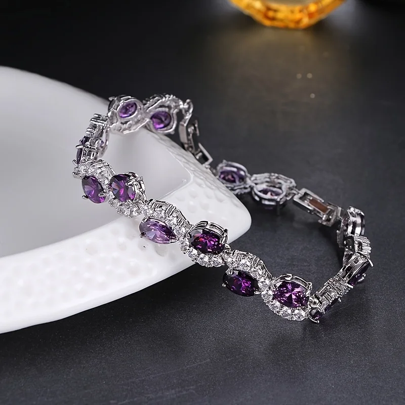 1pc Elegant and Dazzling Purple Oval Bracelet Suitable for Women's Daily Wear and Banquets As Well As Holiday Gifts for Friends