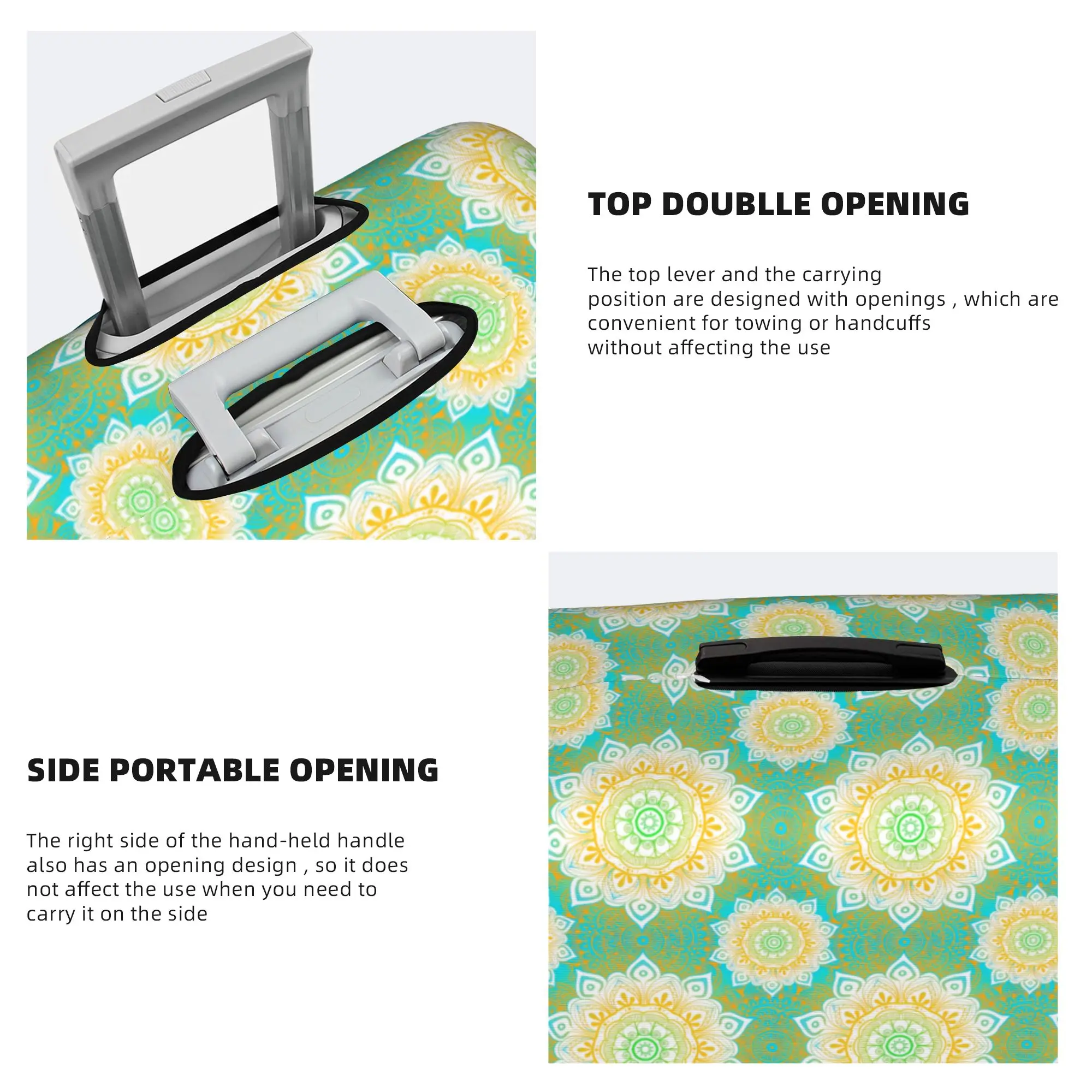 Bohemian Style Mandala Floral Travel Luggage Cover Washable Geometric Suitcase Cover Protector Fit 18-32 Inch 4