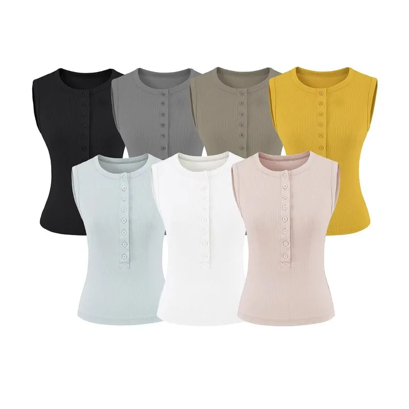 American-style dopamine eight-button ribbed camisole womenbmSummer Slim-Fit Sleeveless Hot Girl Top